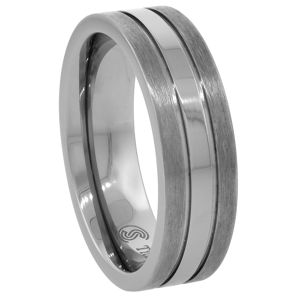 Titanium 8mm Comfort Fit Domed Wedding Band Ring Satin Stripe Center Sizes 7-14 