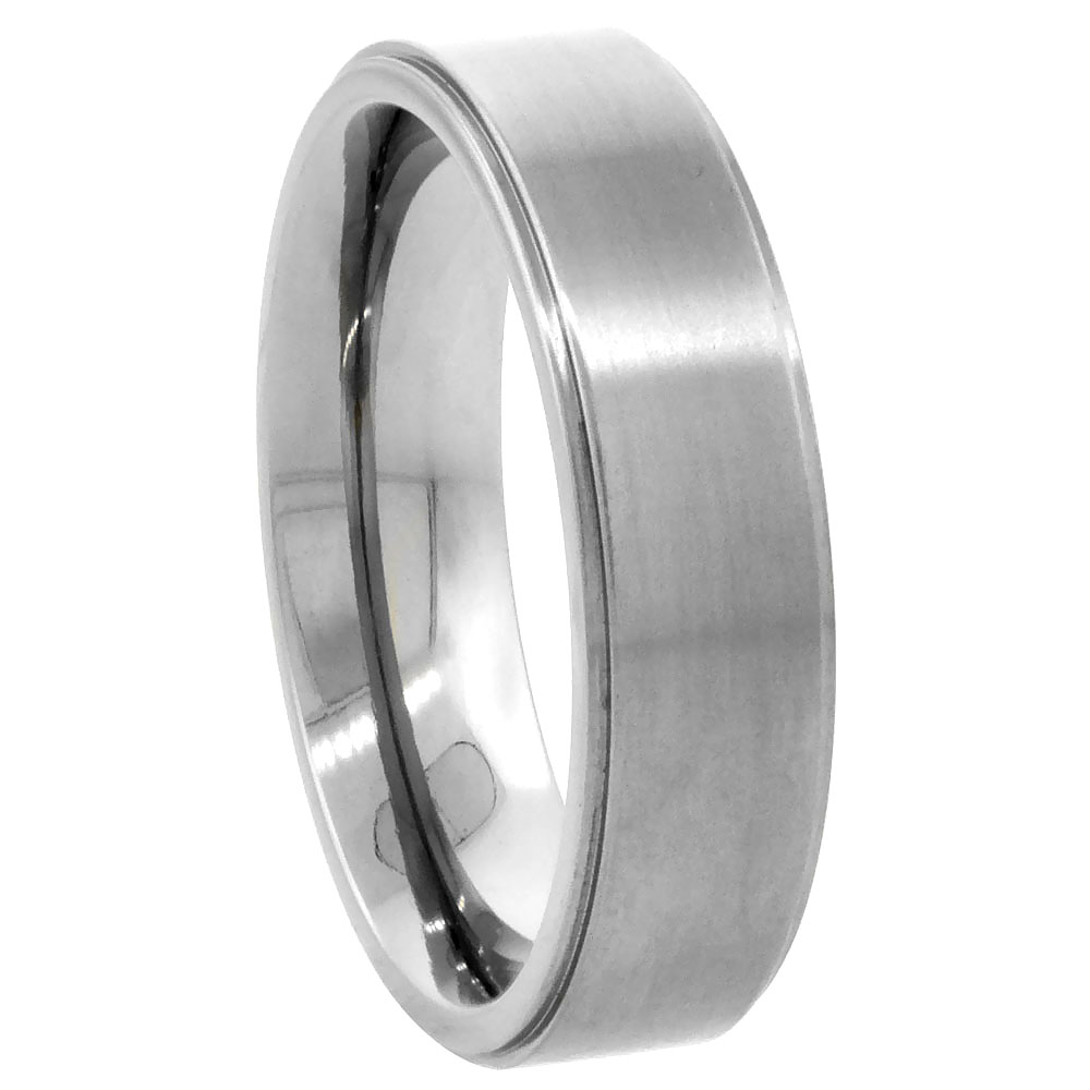 6mm Titanium Wedding Band Ring Flat Recessed Edges Brushed Finish Comfort Fit sizes 7 - 14