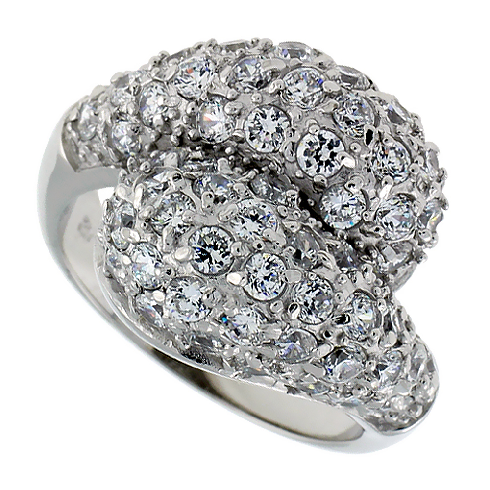 Sterling Silver & Rhodium Plated Freeform Ring, w/ 2mm High Quality CZ's, 11/16" (17 mm) wide