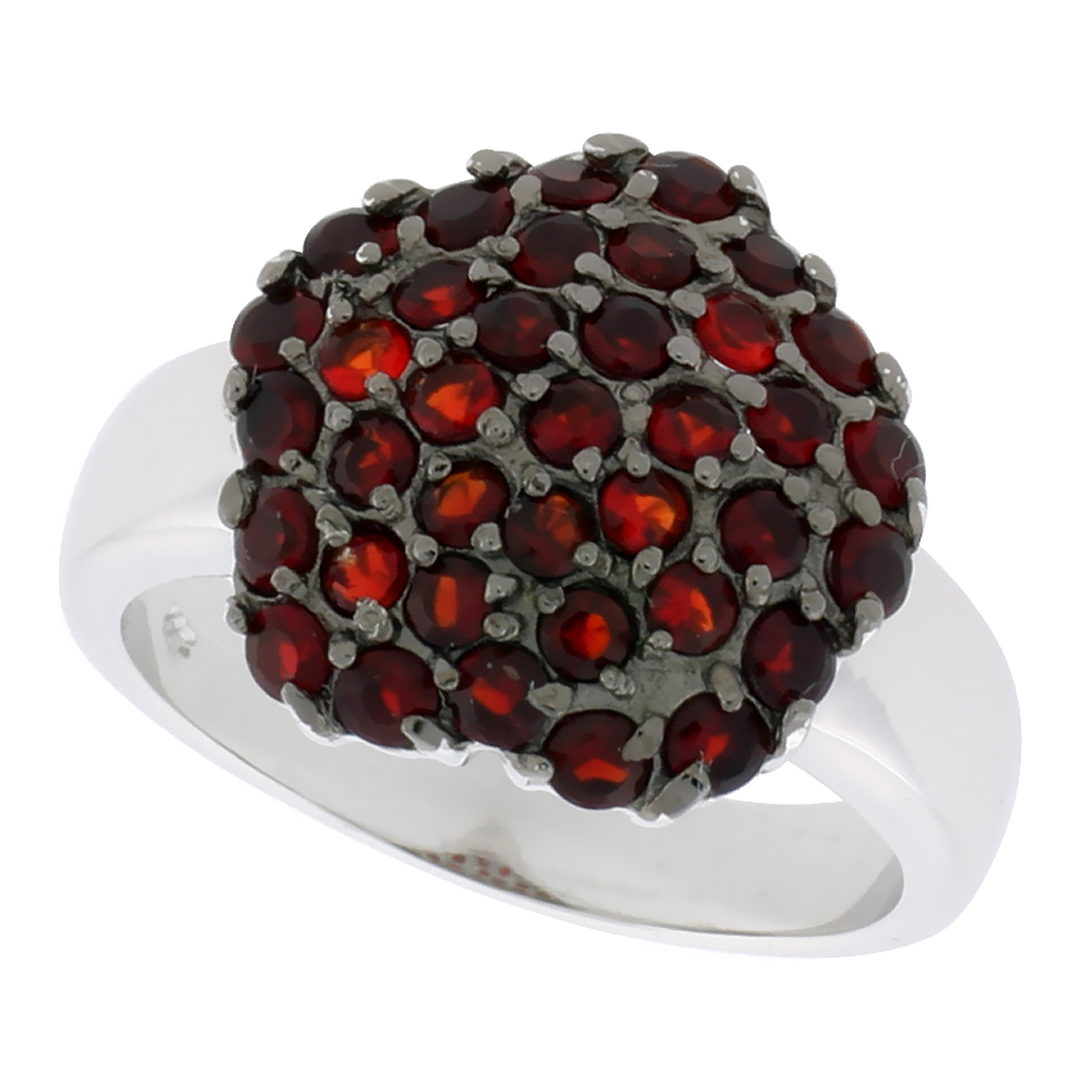Sterling Silver &amp; Rhodium Plated Star Ring, w/ 2mm High Quality Ruby CZ&#039;s, 5/8&quot; (16 mm) wide