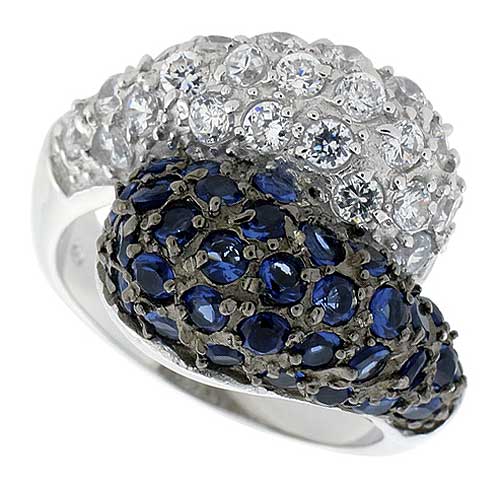 Sterling Silver & Rhodium Plated Freeform Band, w/ 2mm High Quality Sapphire & White CZ's, 11/16" (18 mm) wide