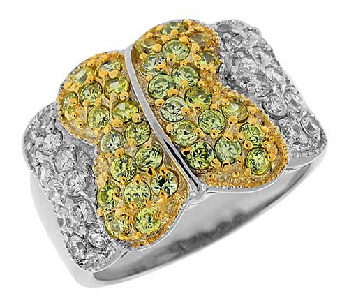 Sterling Silver & Rhodium Plated Butterfly Band, w/ Tiny High Quality White & Citrine CZ's, 1/2" (13 mm) wide