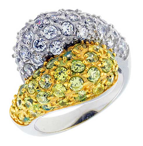 Sterling Silver & Rhodium Plated Freeform Ring, w/ 2mm High Quality White & Citrine CZ's, 11/16" (17 mm) wide