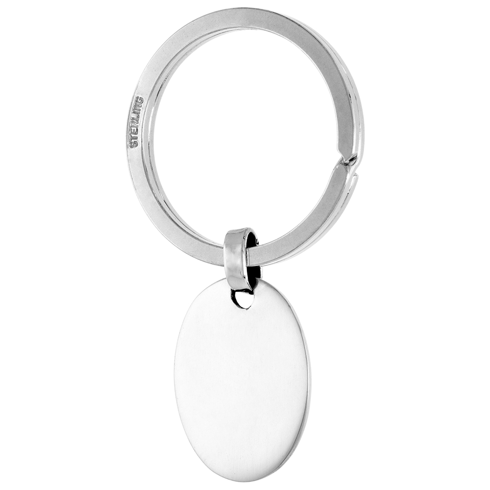 Sterling Silver Oval Tag Key Ring Split Ring 33mm (1 1/4 inch)