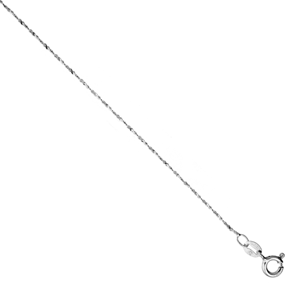 Sterling Silver Italian Twisted Serpentine Chain Very Thin Diamond Cut 1.1mm Nickel Free, Sizes 9 - 10 inch