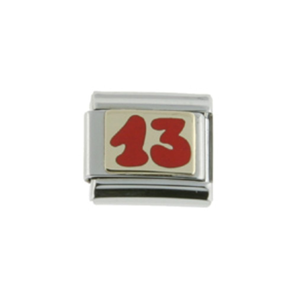 Stainless Steel 18k Gold Lucky Number 13 Charm for Italian Charm Bracelets Red enamel