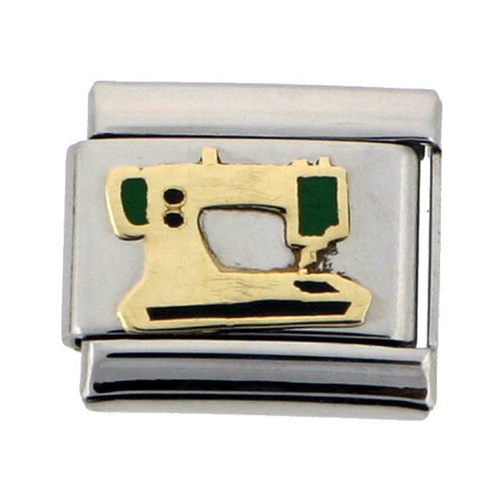 Stainless Steel 18k Gold Sewing Machine Charm for Italian Charm Bracelets