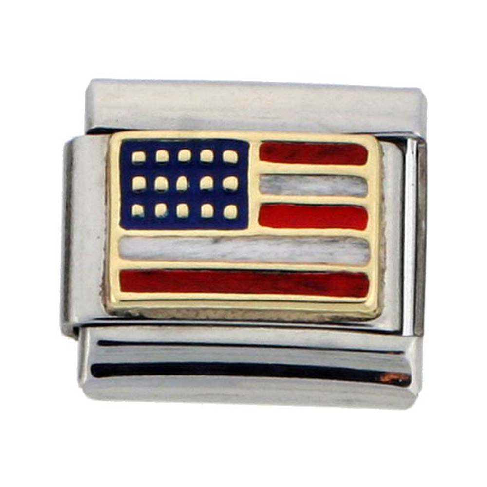 Stainless Steel 18k Gold The American Flag Charm for Italian Charm Bracelets