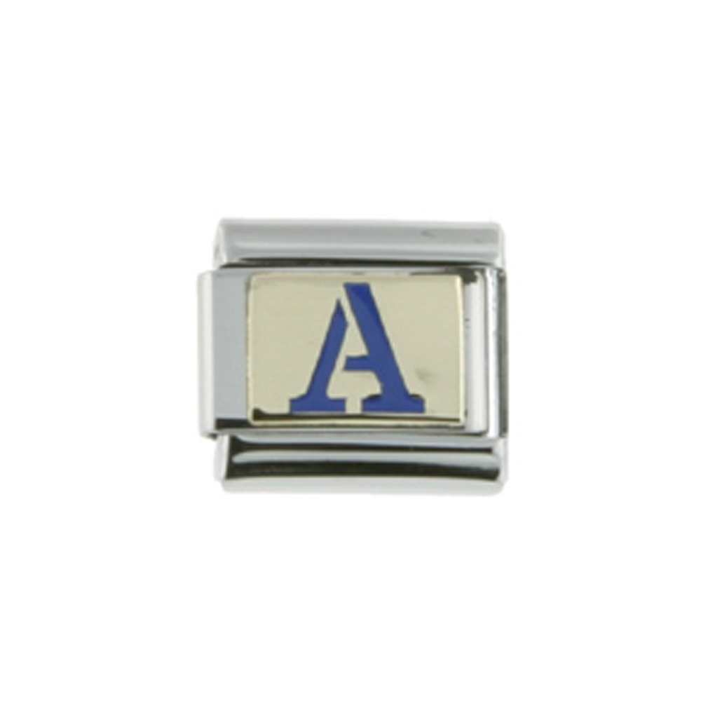 Stainless Steel 18k Gold Italian Charm Initial Letters A To Z for Italian Charm Bracelets Blue Enamel