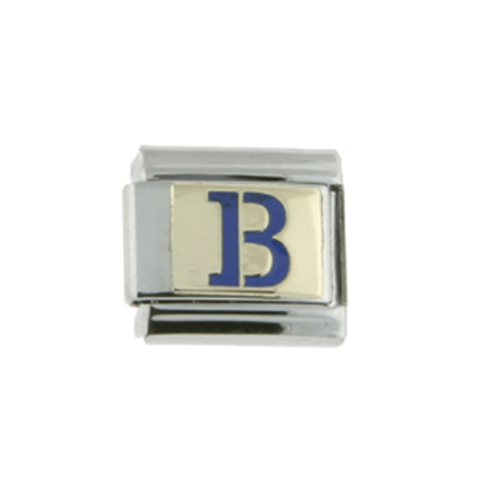 Stainless Steel 18k Gold Italian Charm Initial Letter B for Italian Charm Bracelets Blue Enamel