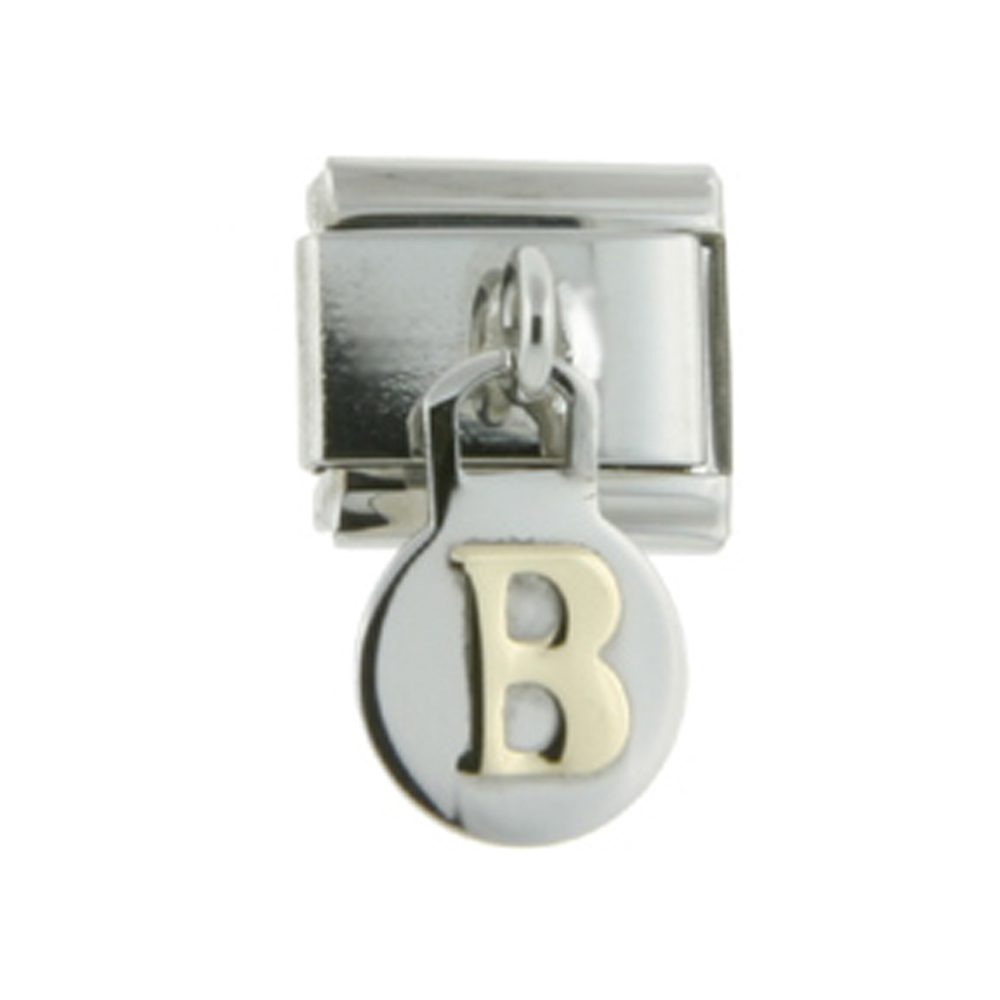 Stainless Steel 18k Gold Hanging Italian Charm Initial Letter B for Italian Charm Bracelets