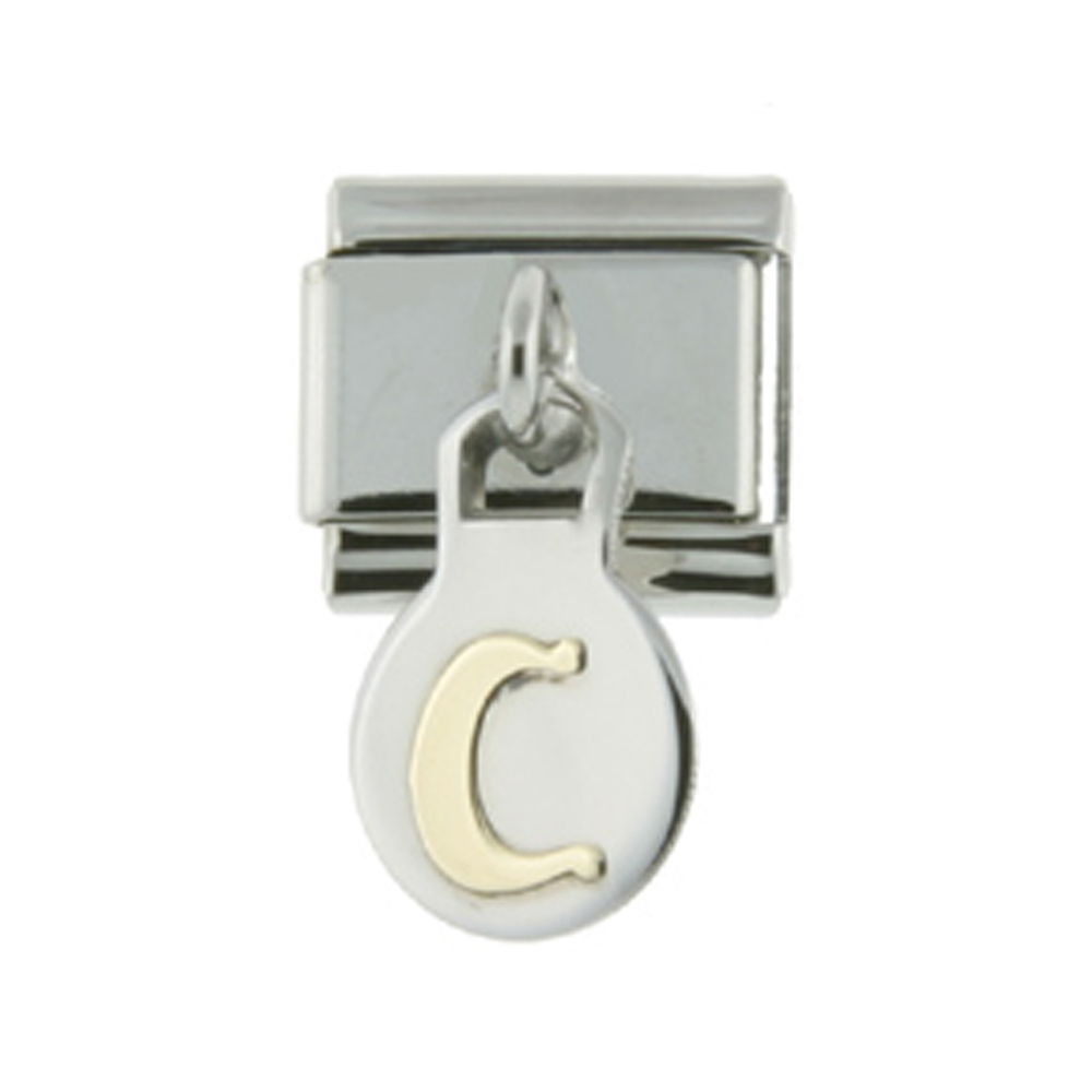 Stainless Steel 18k Gold Hanging Italian Charm Initial Letter C for Italian Charm Bracelets