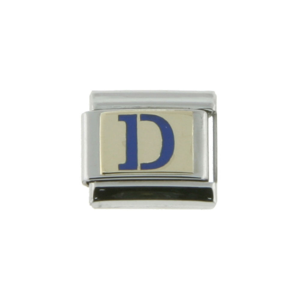 Stainless Steel 18k Gold Italian Charm Initial Letter D for Italian Charm Bracelets Blue Enamel