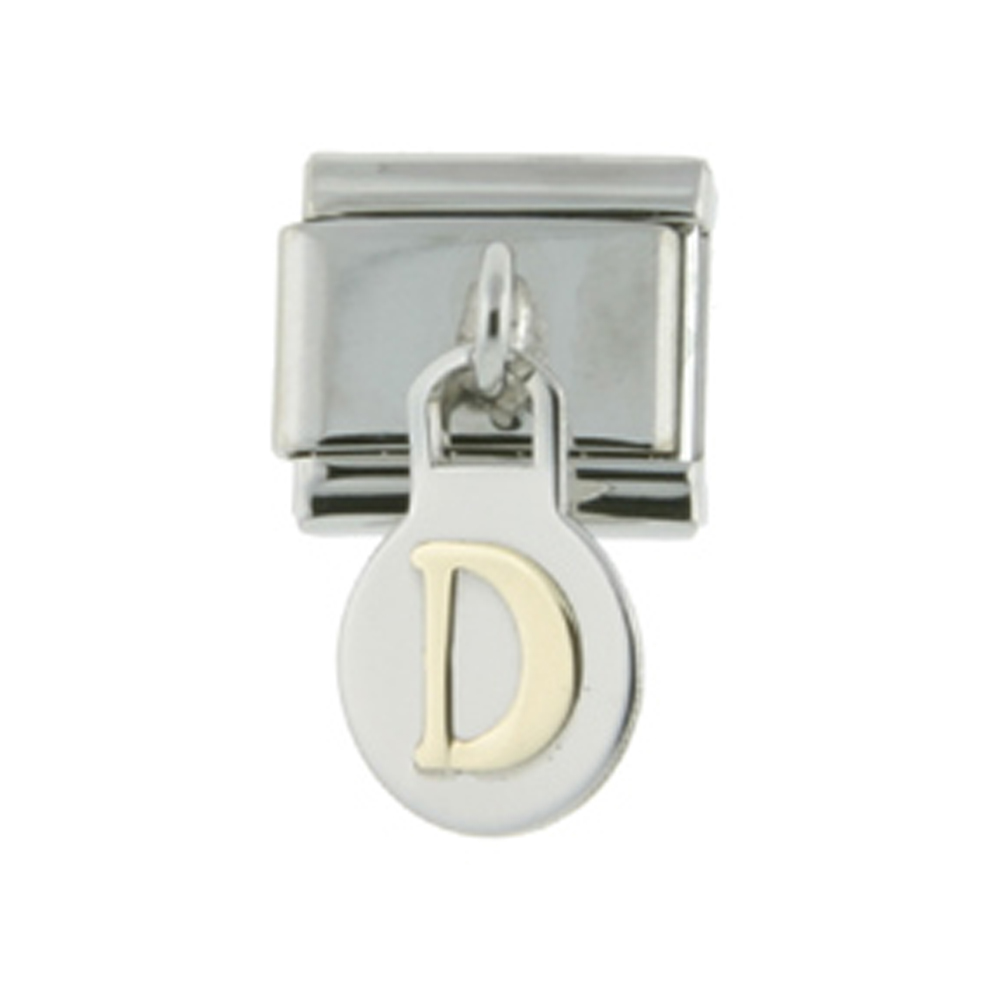 Stainless Steel 18k Gold Hanging Italian Charm Initial Letter D for Italian Charm Bracelets