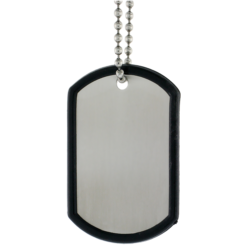Stainless Steel Dog Tag and Silencer Full Size 2 x 1 1/4 in. with 30 in. 2 mm Ball Chain.
