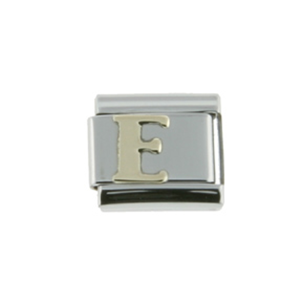 Stainless Steel 18k Gold Italian Charm Initial Letter E for Italian Charm Bracelets