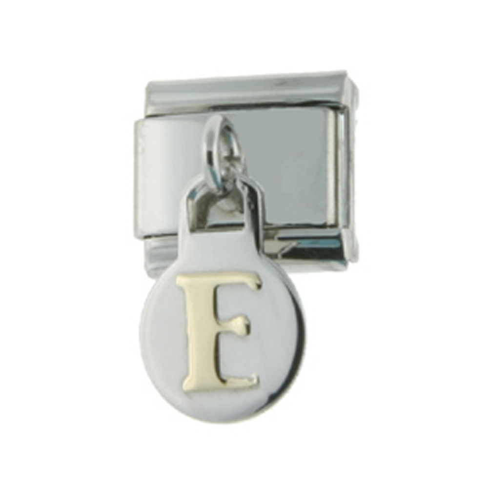 Stainless Steel 18k Gold Hanging Italian Charm Initial Letter E for Italian Charm Bracelets