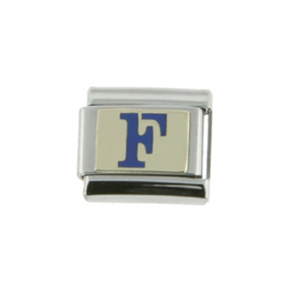 Stainless Steel 18k Gold Italian Charm Initial Letter F for Italian Charm Bracelets Blue Enamel