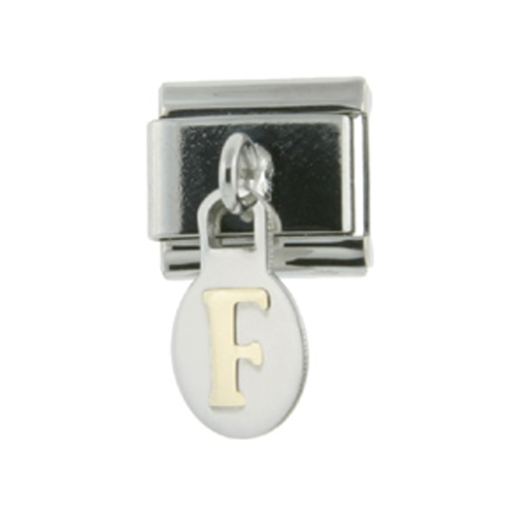 Stainless Steel 18k Gold Hanging Italian Charm Initial Letter F for Italian Charm Bracelets