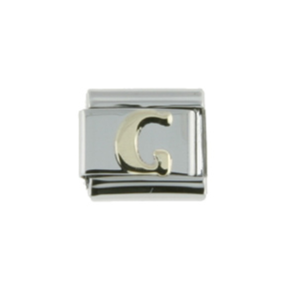 Stainless Steel 18k Gold Italian Charm Initial Letter G for Italian Charm Bracelets