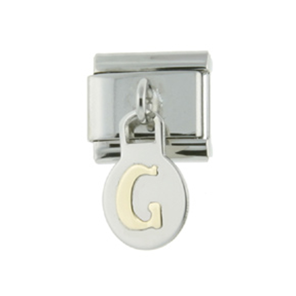 Stainless Steel 18k Gold Hanging Italian Charm Initial Letter G for Italian Charm Bracelets