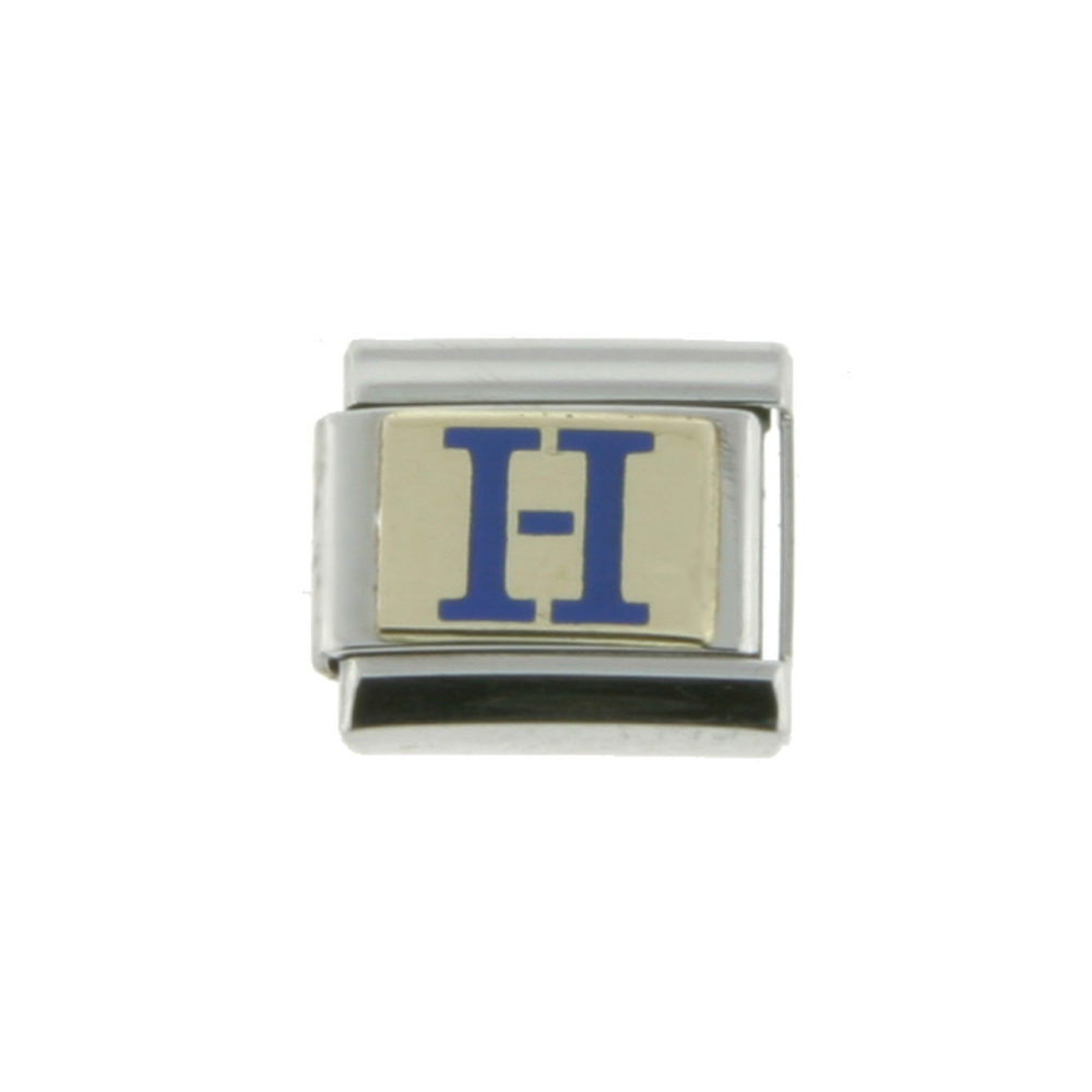 Stainless Steel 18k Gold Italian Charm Initial Letter H for Italian Charm Bracelets Blue Enamel