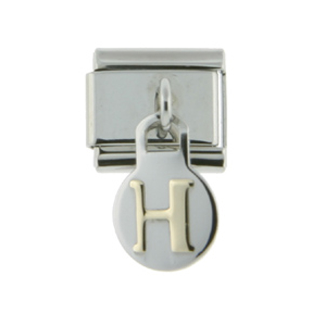 Stainless Steel 18k Gold Hanging Italian Charm Initial Letter H for Italian Charm Bracelets
