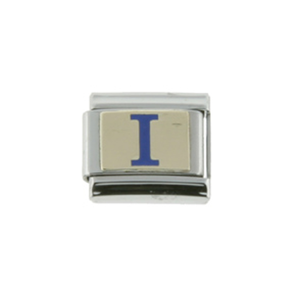 Stainless Steel 18k Gold Italian Charm Initial Letter I for Italian Charm Bracelets Blue Enamel