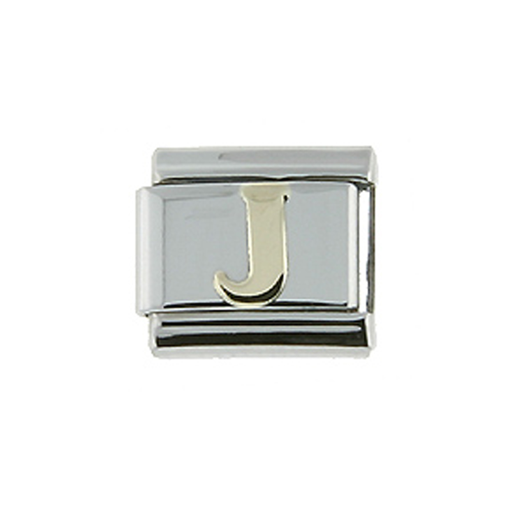 Stainless Steel 18k Gold Italian Charm Initial Letter J for Italian Charm Bracelets