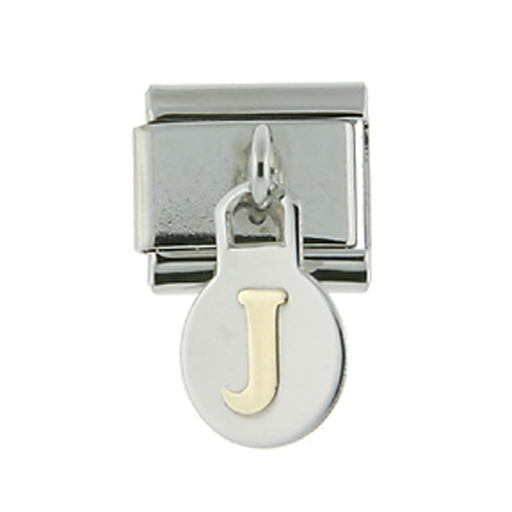 Stainless Steel 18k Gold Hanging Italian Charm Initial Letter J for Italian Charm Bracelets