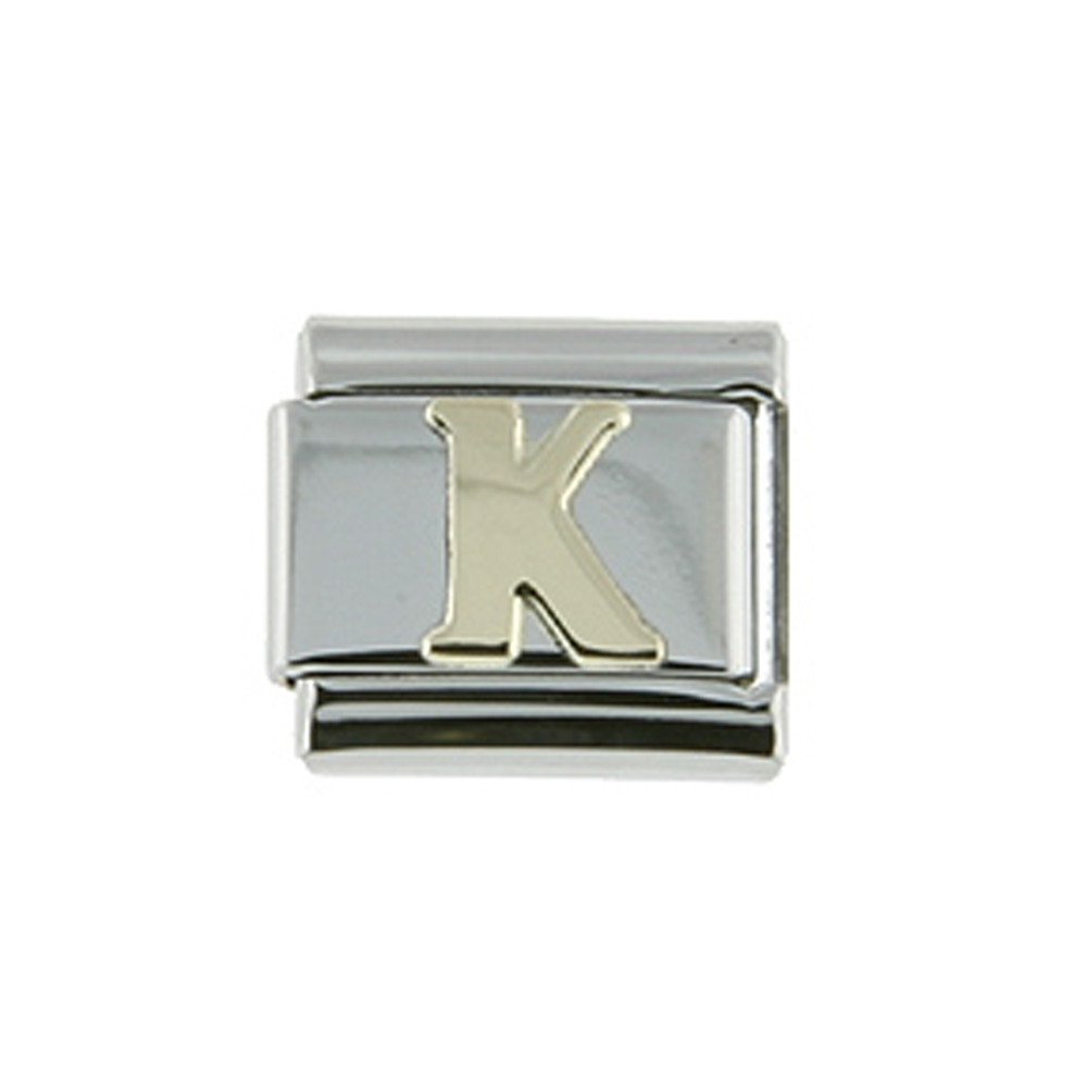 Stainless Steel 18k Gold Italian Charm Initial Letter K for Italian Charm Bracelets