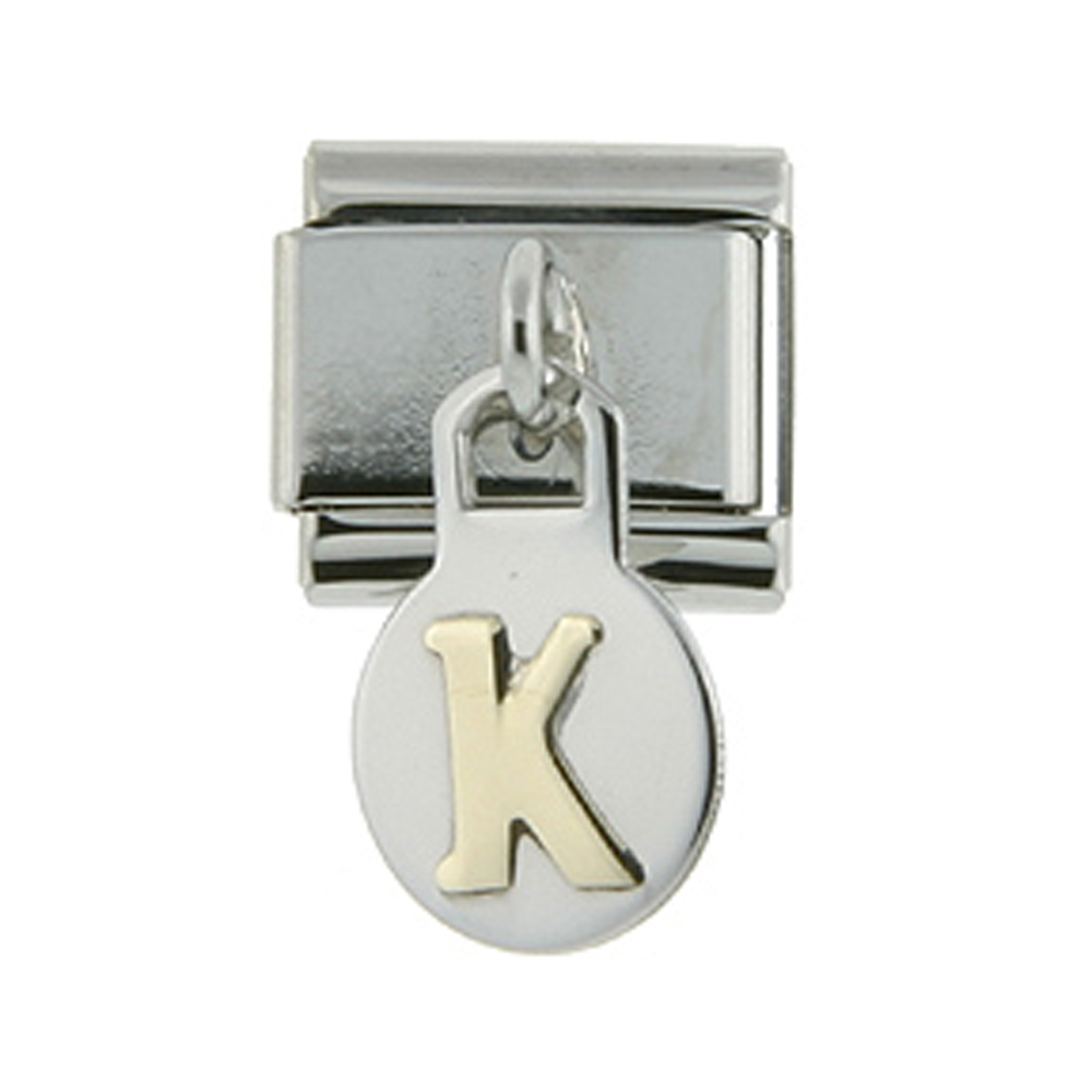 Stainless Steel 18k Gold Hanging Italian Charm Initial Letter K for Italian Charm Bracelets