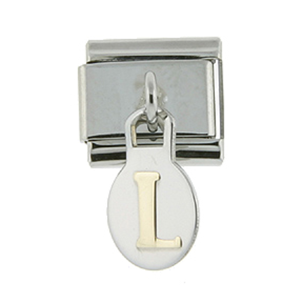 Stainless Steel 18k Gold Hanging Italian Charm Initial Letter L for Italian Charm Bracelets
