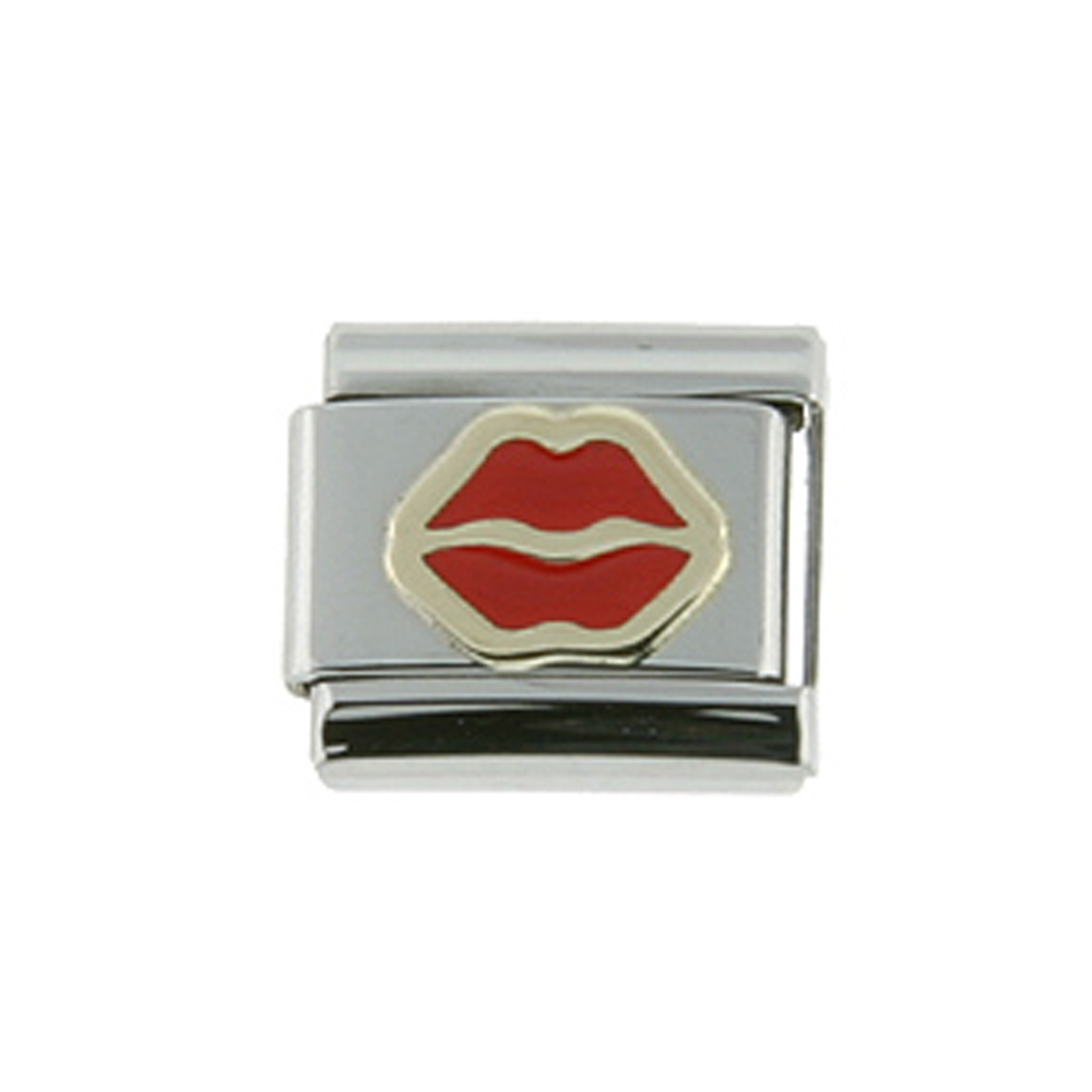 Stainless Steel 18k Gold Red Lips Charm for Italian Charm Bracelets