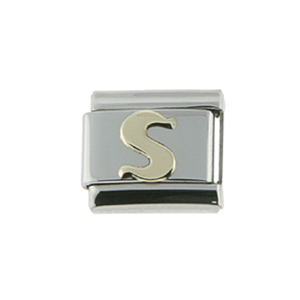 Stainless Steel 18k Gold Italian Charm Initial Letter S for Italian Charm Bracelets