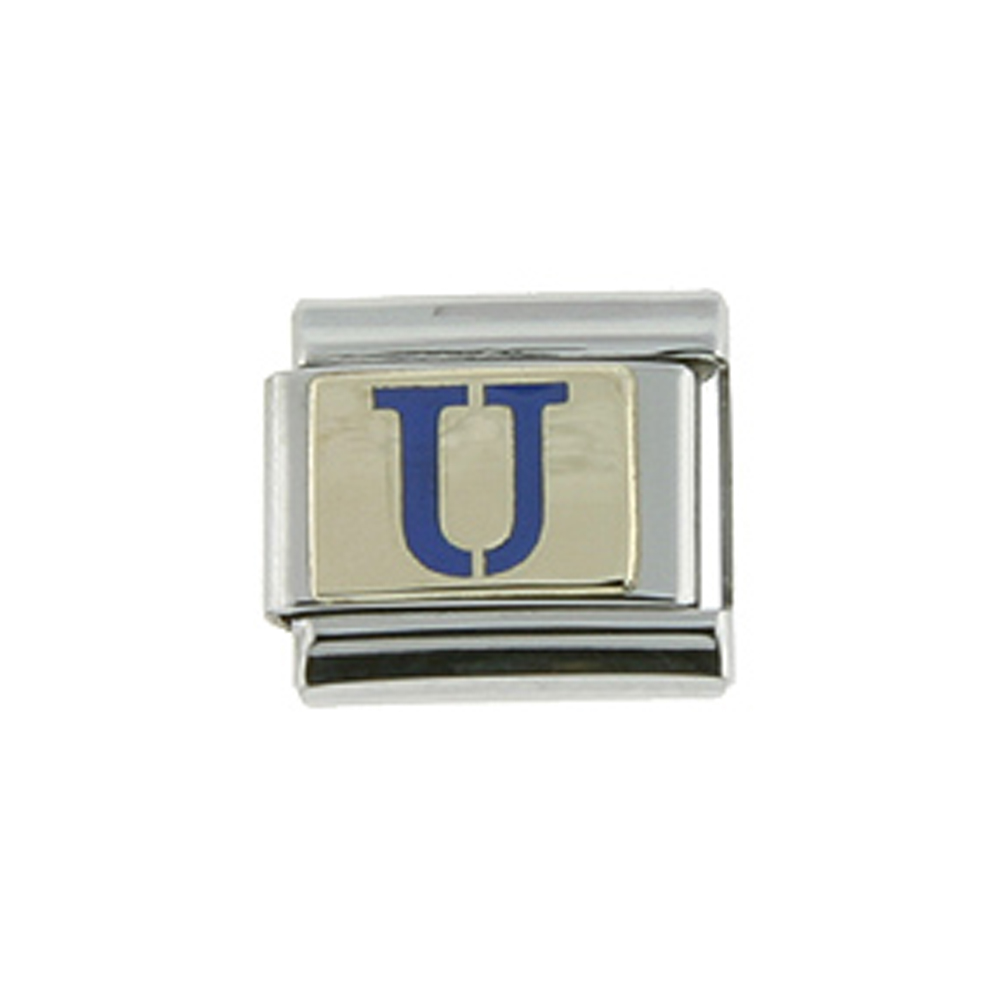 Stainless Steel 18k Gold Italian Charm Initial Letter U for Italian Charm Bracelets Blue Enamel
