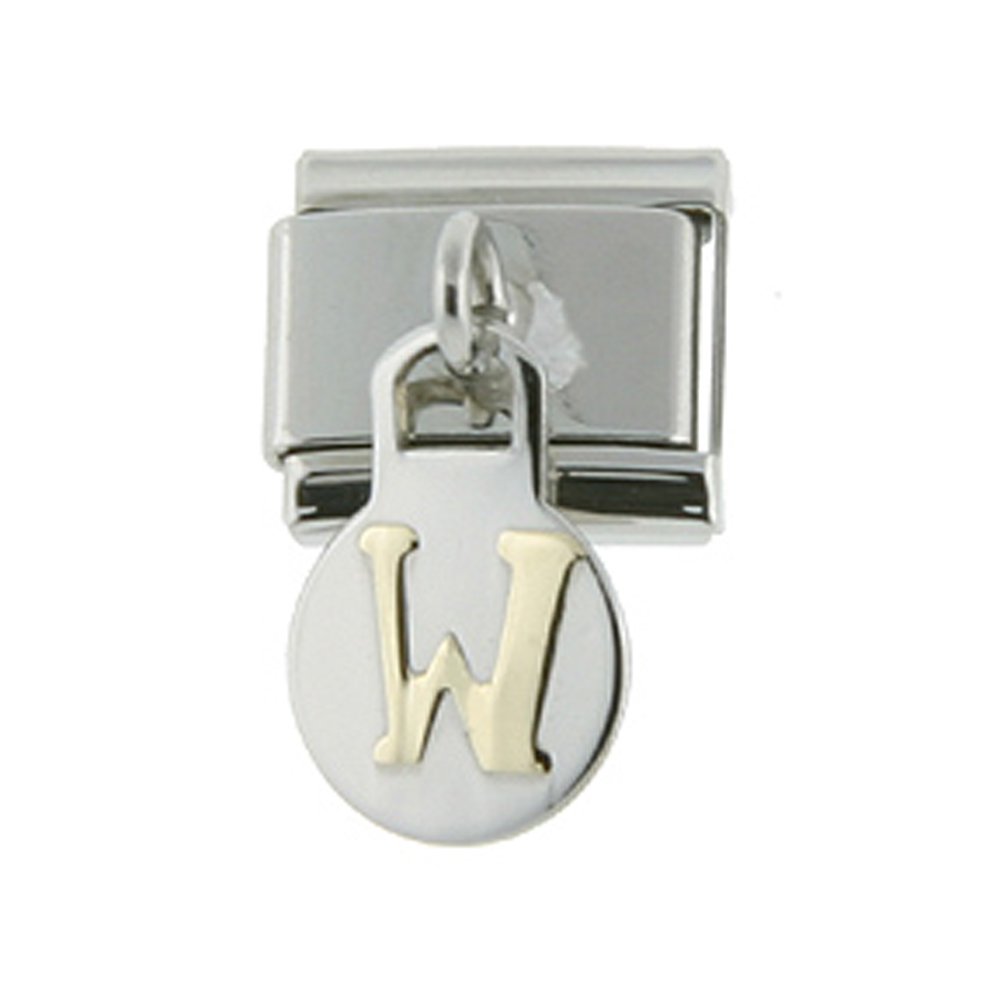 Stainless Steel 18k Gold Hanging Italian Charm Initial Letter W for Italian Charm Bracelets