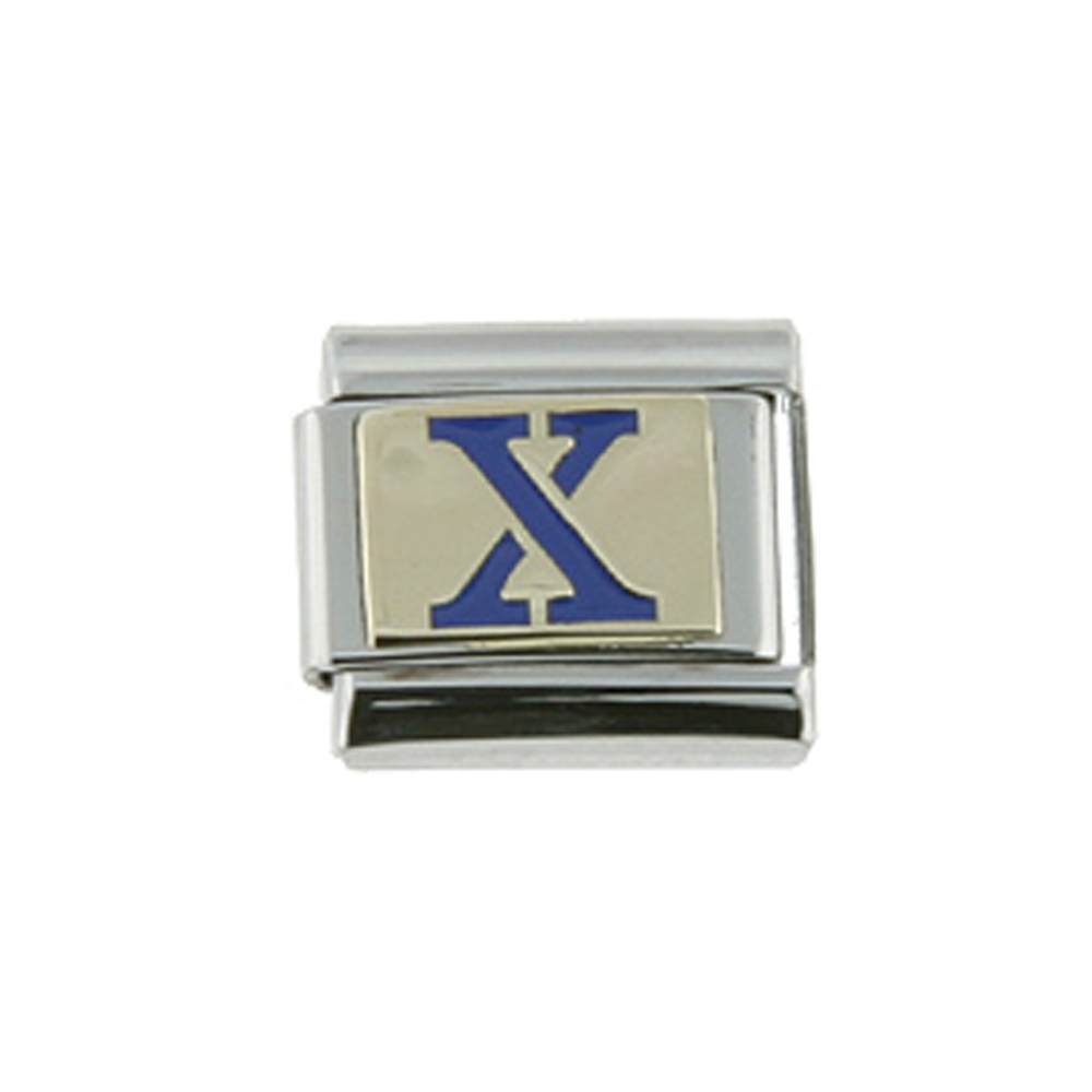 Stainless Steel 18k Gold Italian Charm Initial Letter X for Italian Charm Bracelets Blue Enamel