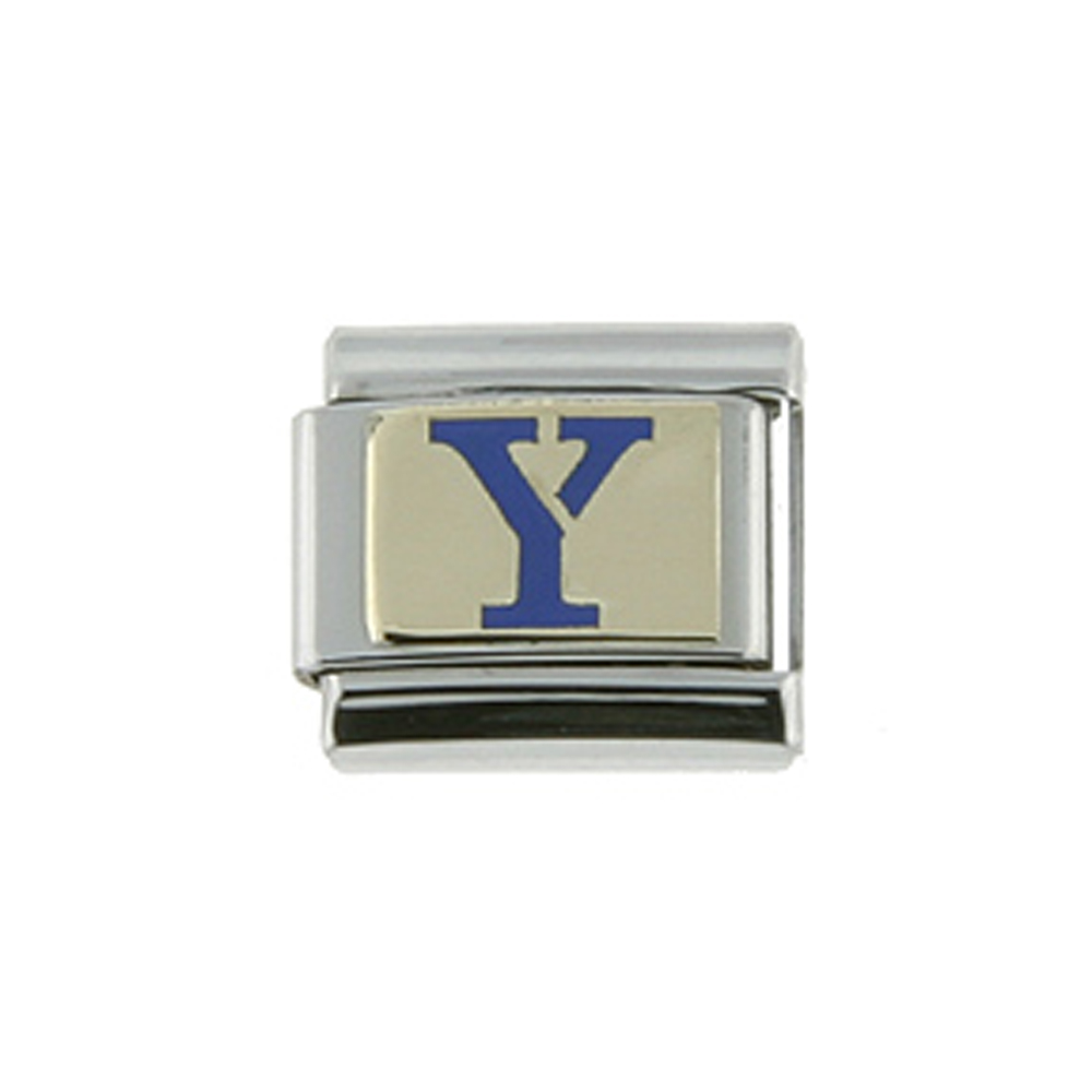 Stainless Steel 18k Gold Italian Charm Initial Letter Y for Italian Charm Bracelets Blue Enamel
