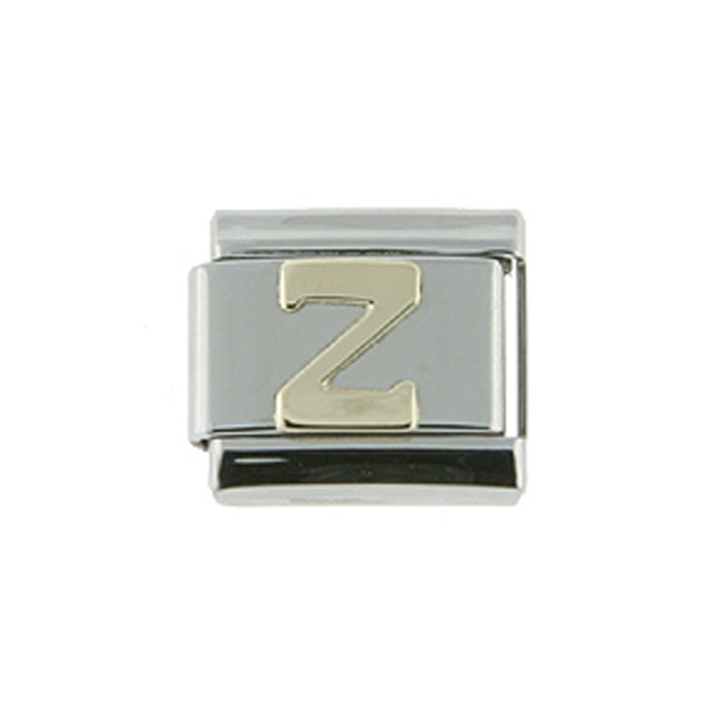 Stainless Steel 18k Gold Italian Charm Initial Letter Z for Italian Charm Bracelets
