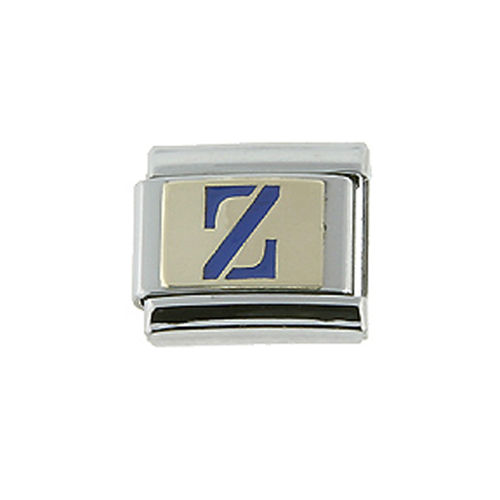 Stainless Steel 18k Gold Italian Charm Initial Letter Z for Italian Charm Bracelets Blue Enamel