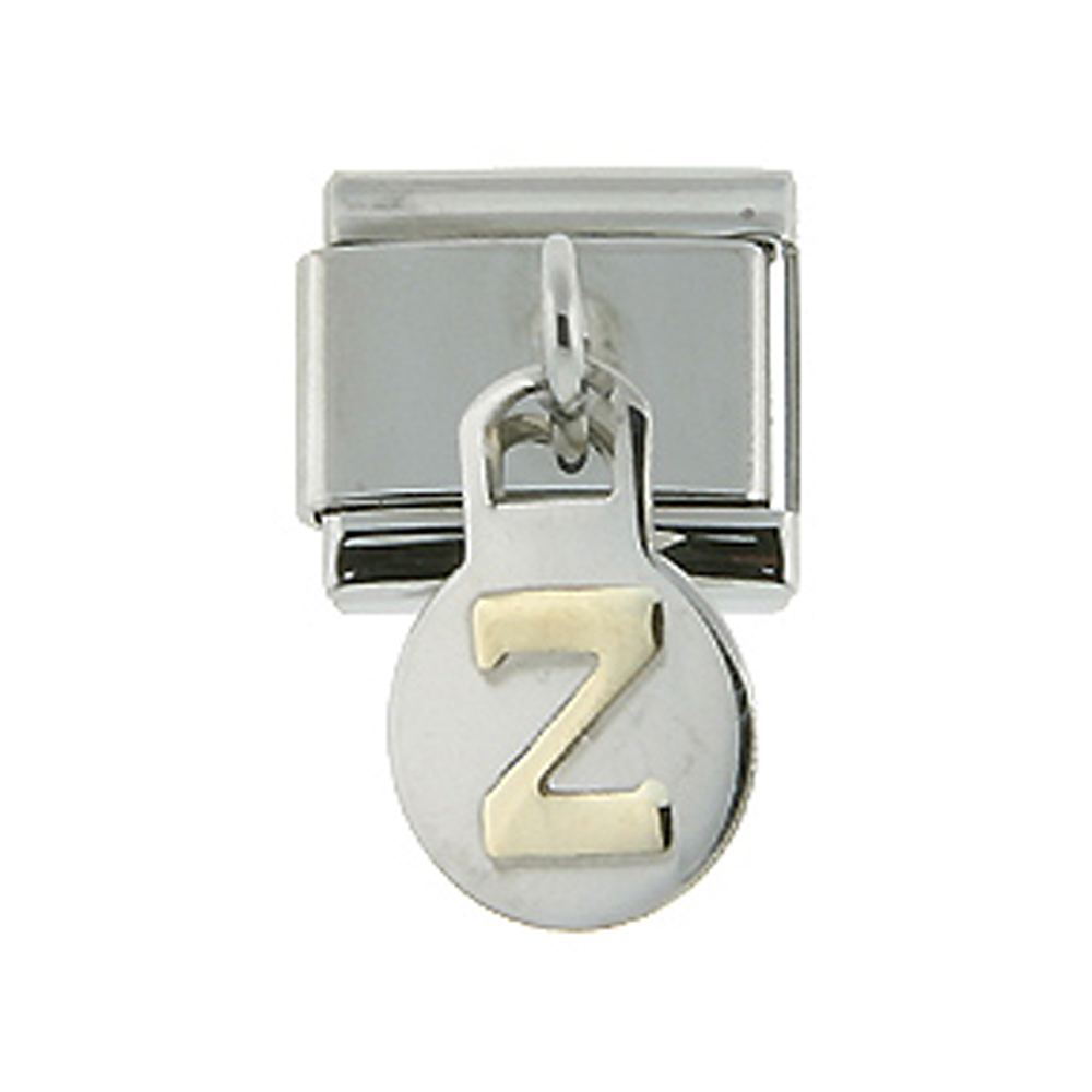 Stainless Steel 18k Gold Hanging Italian Charm Initial Letter Z for Italian Charm Bracelets