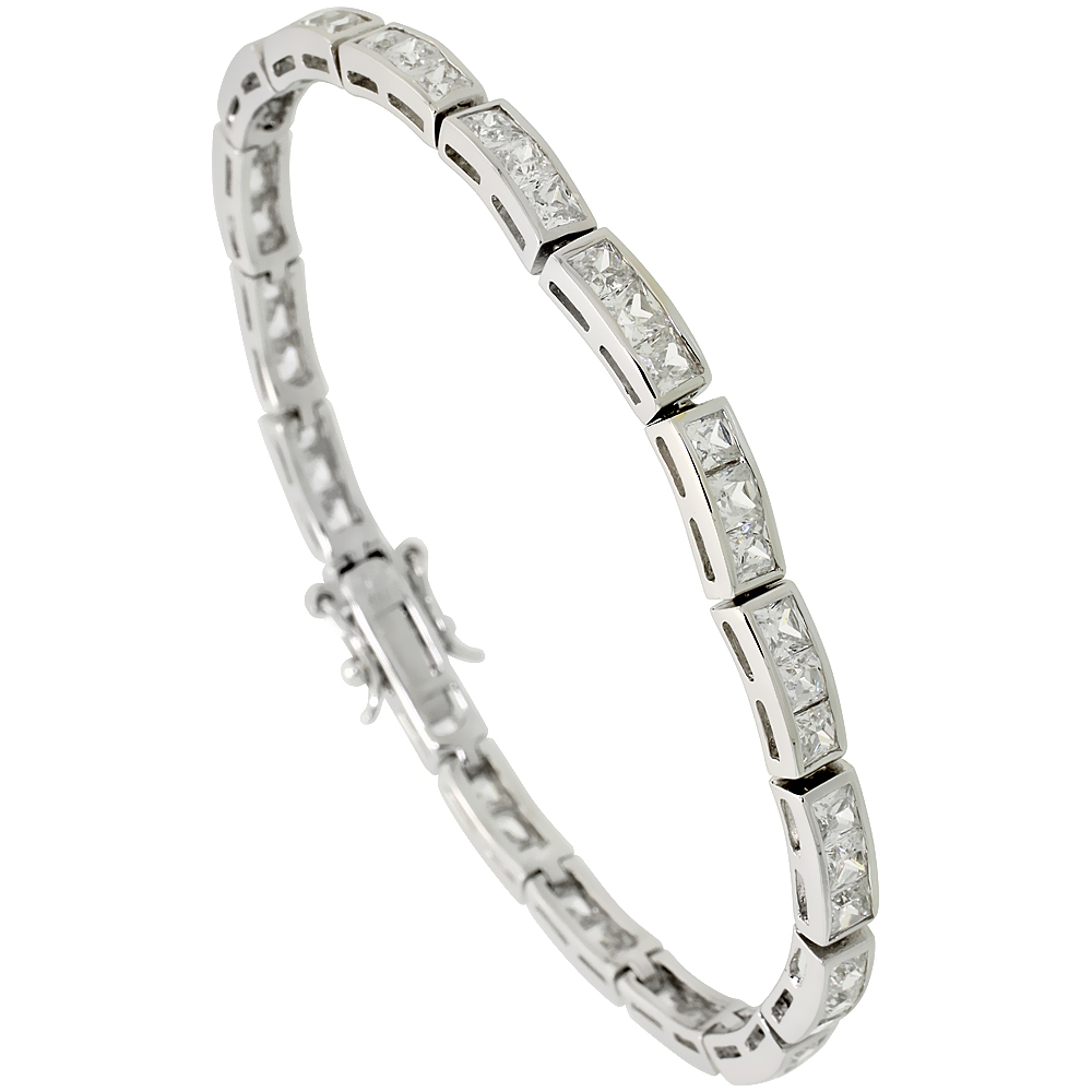 Sterling Silver 8.75 ct. size 3-Stone Channel Set CZ Bracelet, 5/32 inch wide