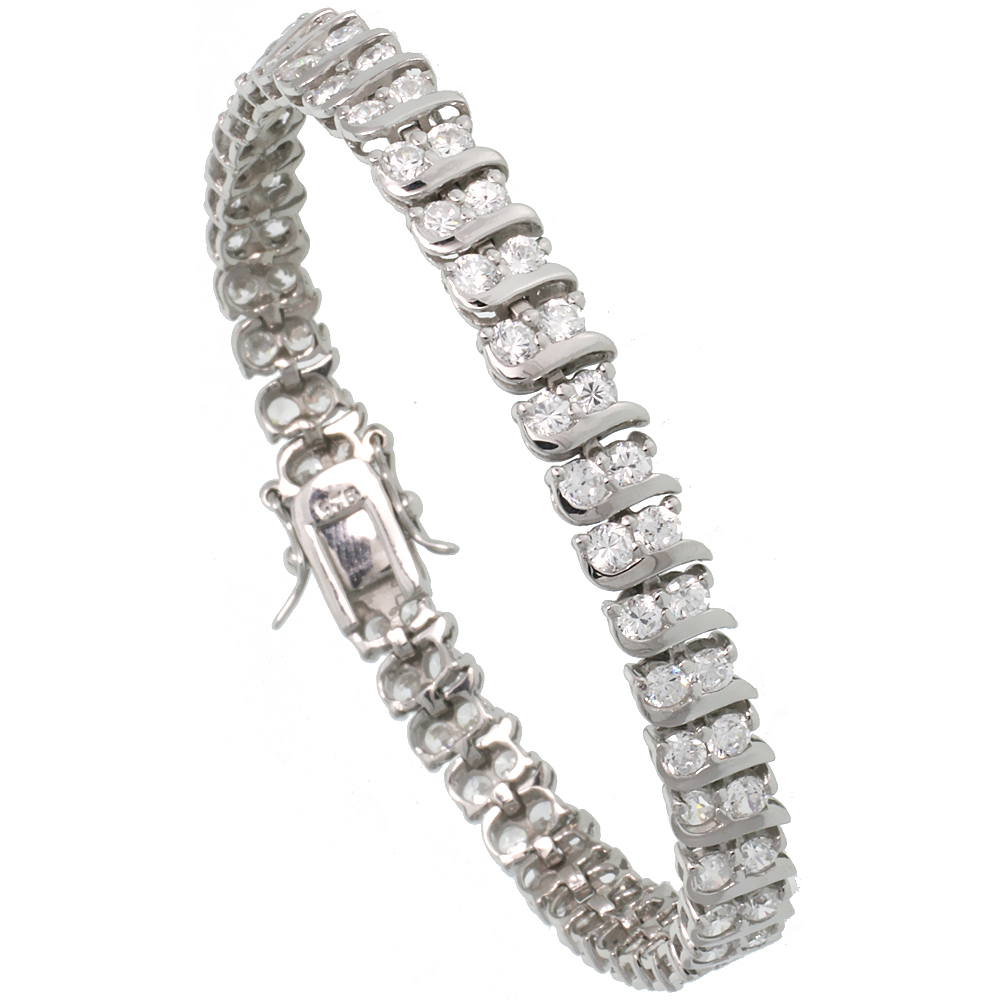 Sterling Silver 2.75 ct. size 2 Row S-Link CZ Tennis Bracelet, 1/4 inch wide