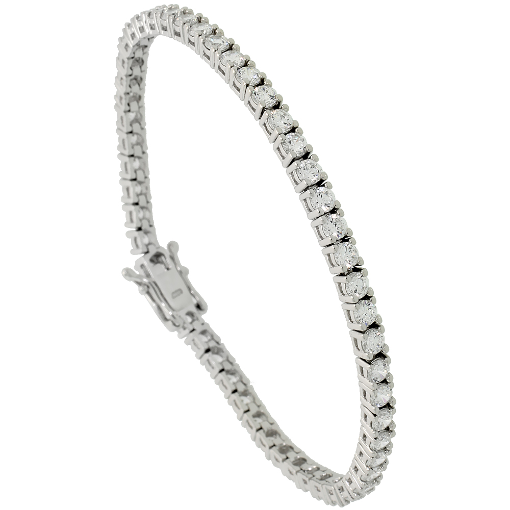 Sterling Silver 10 ct. size Classic Cubic Zirconia Tennis Bracelet, 5/32 inch wide