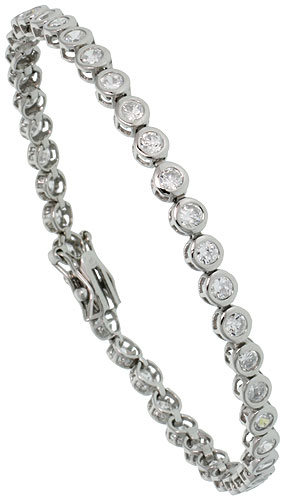 Sterling Silver 4 ct. size Bezel Set CZ Tennis Bracelet, 5/32 inch (4mm) wide