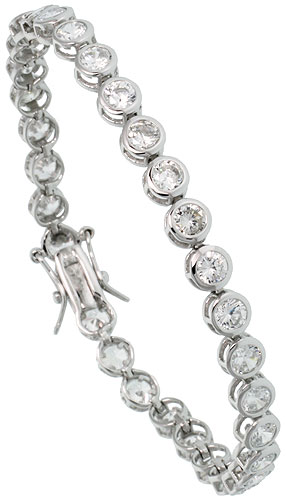 Sterling Silver 7.5 ct. size Bezel Set CZ Tennis Bracelet, 3/16 inch (5mm) wide