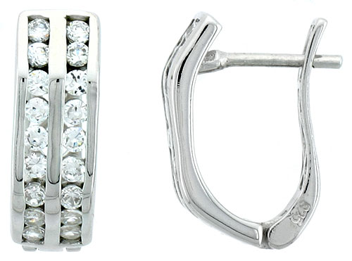 Sterling Silver Jeweled Huggie Earrings, w/ Cubic Zirconia stones, 5/8 (16 mm)