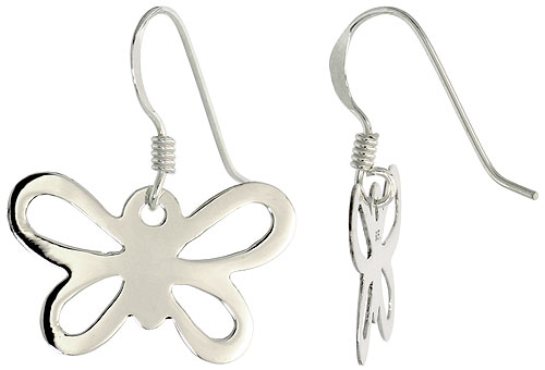 Sterling Silver Butterfly Cut Out Dangle Earrings, 9/16&quot; (13 mm) tall