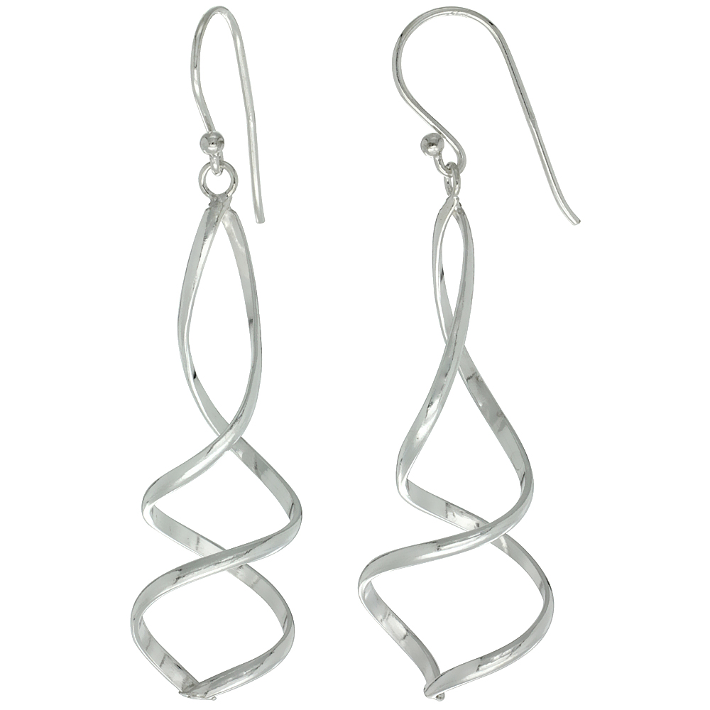 Sterling Silver Double Twisted Spiral Dangle Earrings, 1 11/16&quot; (42 mm) tall